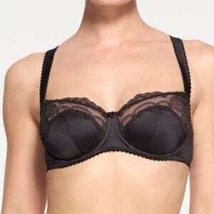 NWOT Skims Stretch Satin Lace Unlined Balconette Bra in Onyx - 34DD